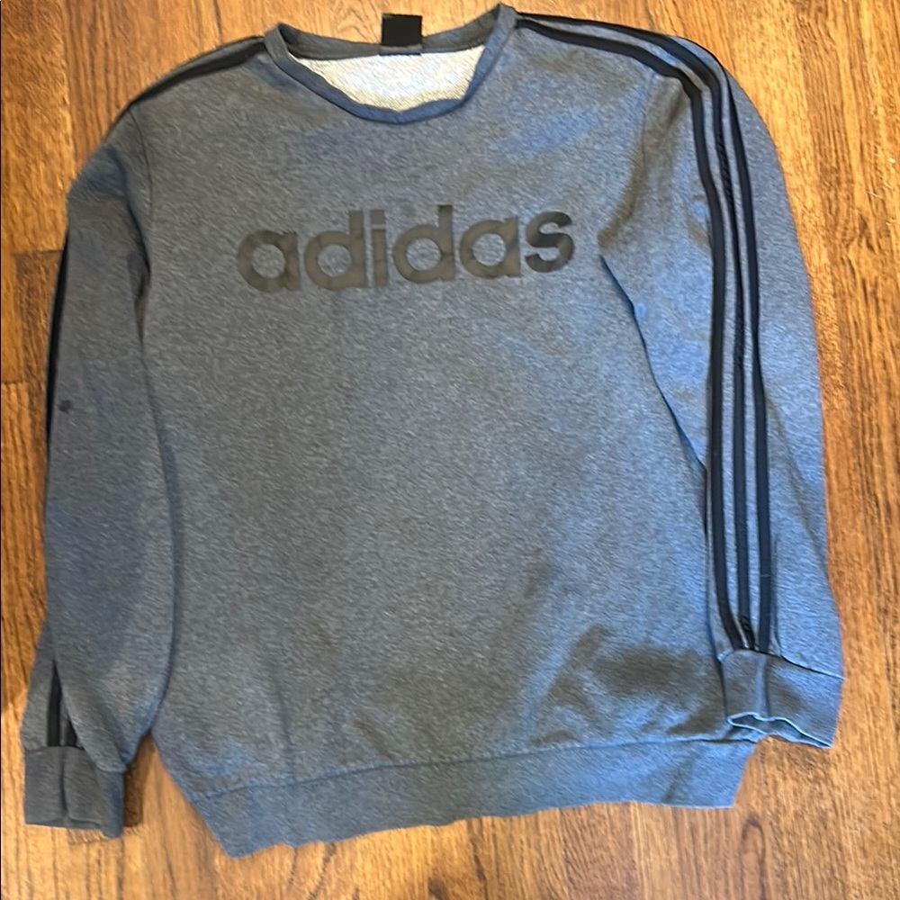 Adidas Heather Gray Crewneck Sweater with Signature Stripes